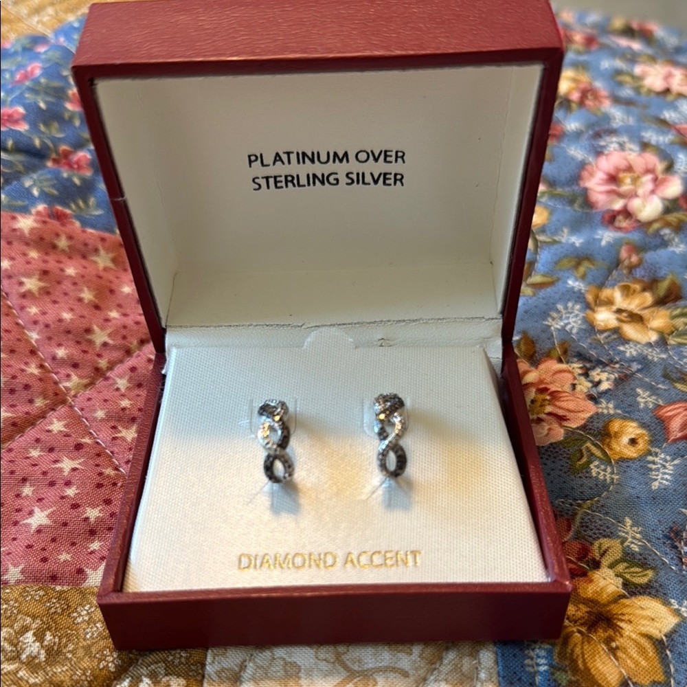 Platinum over Sterling Silver Diamond Accent Earrings NWT